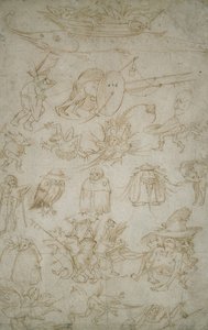 グロテスクな研究（verso）、15世紀（紙にペンとビストル） 作： Hieronymus Bosch